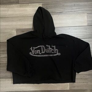 NWT VON DUTCH RHINESTONE CROPPED HOODIE IN BLACK